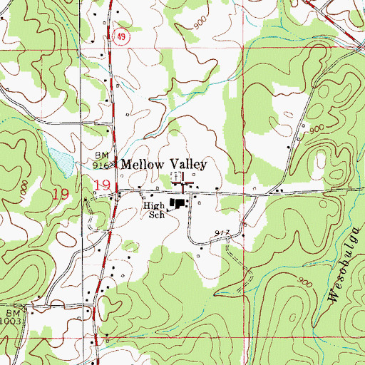 Topographic Map of Mellow Valley Baptist Church, AL
