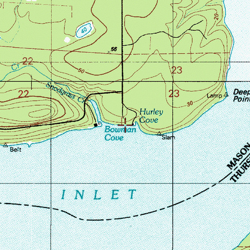 Topographic Map of Hurley cove, WA