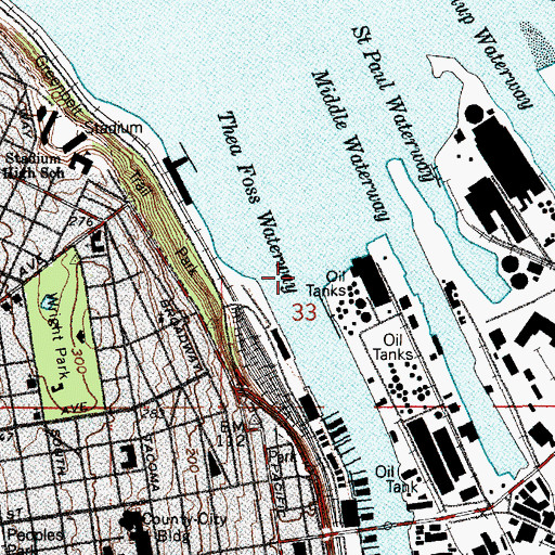 Topographic Map of Thea Foss Waterway, WA
