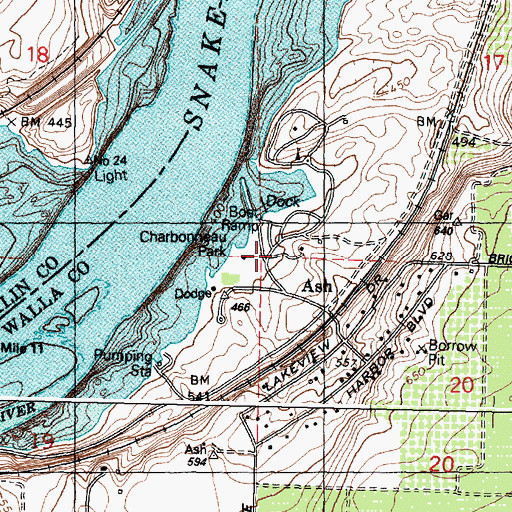 Topographic Map of Charbonneau Recreation Area, WA