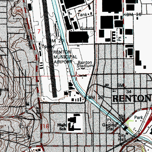 Topographic Map of Renton Stadium, WA