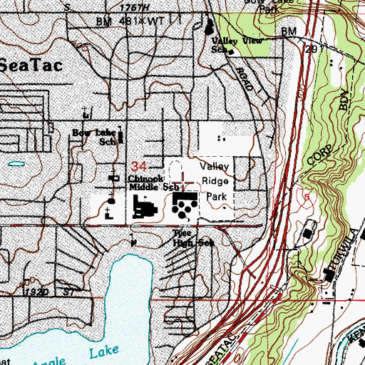 Topographic Map of Valley Ridge Park, WA