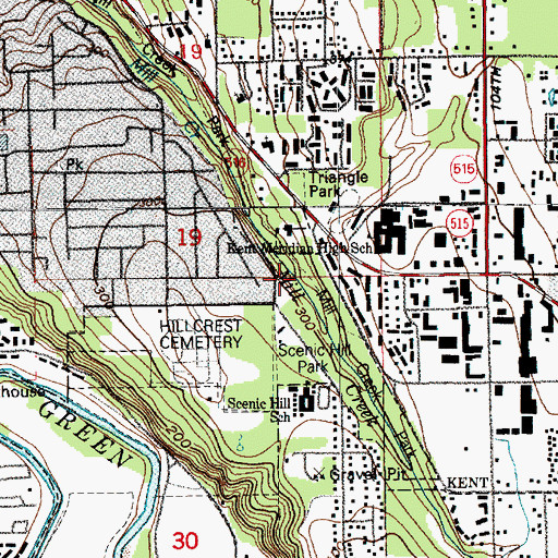 Topographic Map of Mill Creek Park, WA