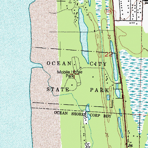 Topographic Map of Ocean City State Park, WA