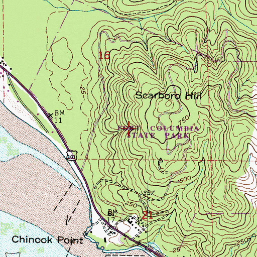 Topographic Map of Fort Columbia State Park, WA