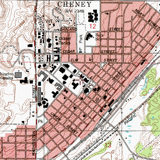 Topographic Map of Eastern Washington University, WA