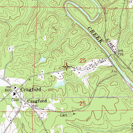 Topographic Map of Cragford Church, AL