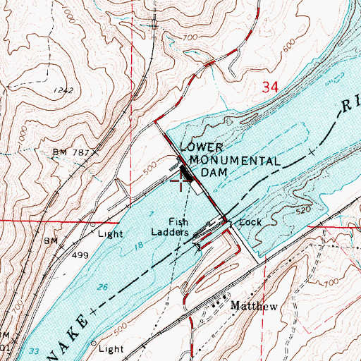 Topographic Map of Lower Monumental Dam, WA