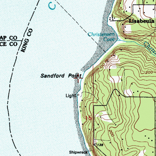 Topographic Map of Sandford Point, WA