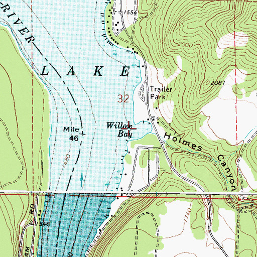 Topographic Map of Willow Bay, WA