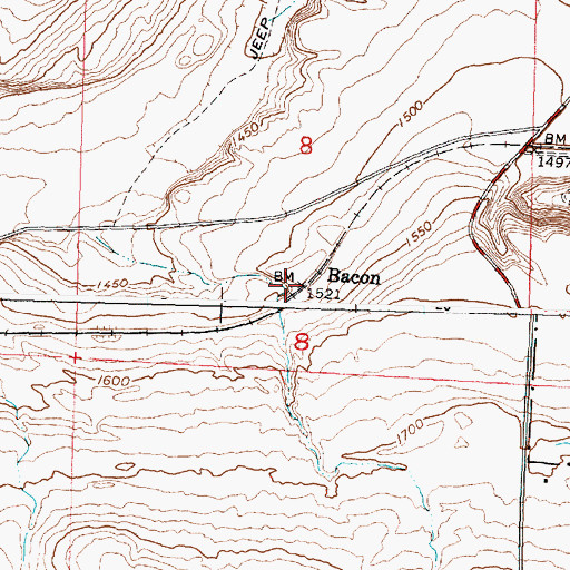 Topographic Map of Bacon, WA