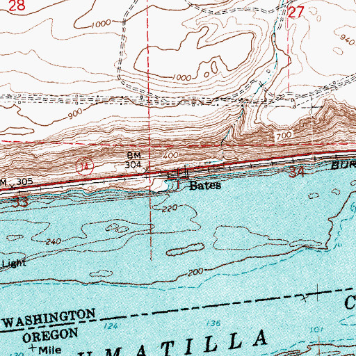 Topographic Map of Bates, WA