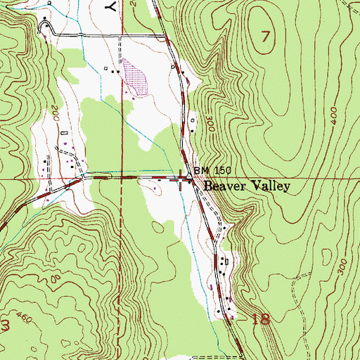Topographic Map of Beaver Valley, WA