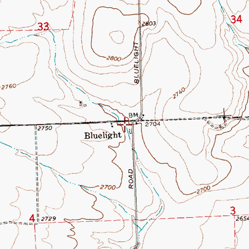 Topographic Map of Bluelight, WA