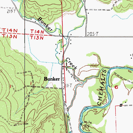 Topographic Map of Bunker, WA