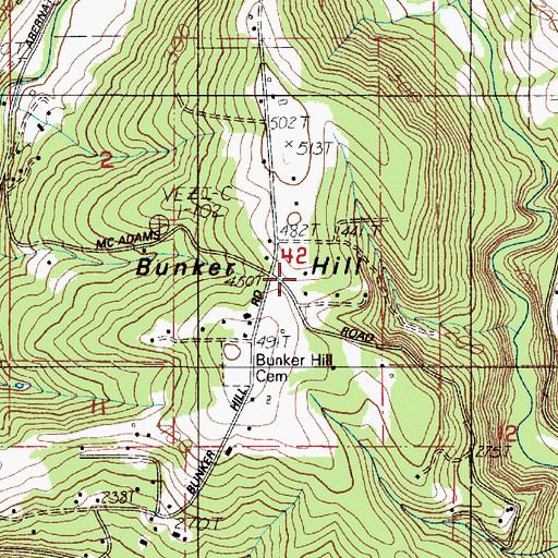 Topographic Map of Bunker Hill, WA