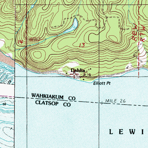 Topographic Map of Dahlia, WA
