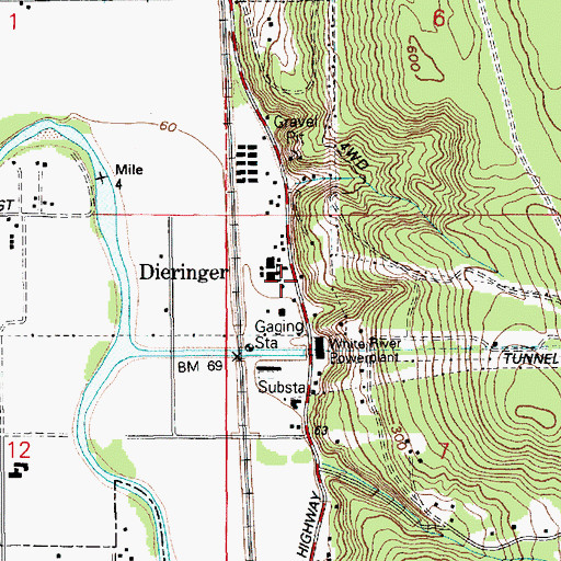 Topographic Map of Dieringer, WA