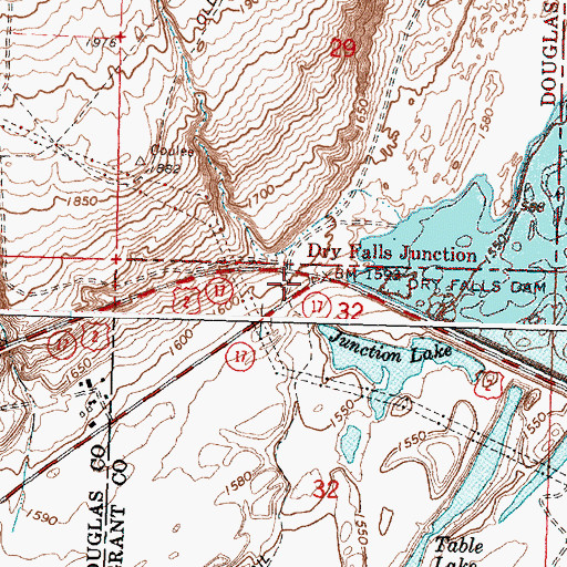 Topographic Map of Dry Falls Junction, WA