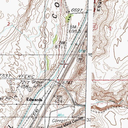 Topographic Map of Edwards, WA