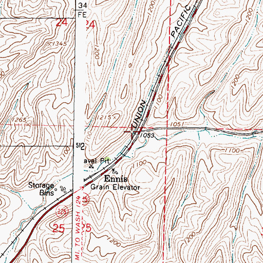 Topographic Map of Ennis, WA