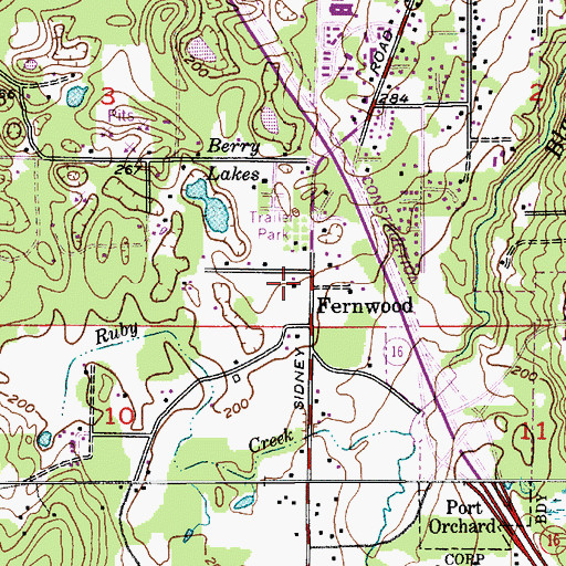 Topographic Map of Fernwood, WA