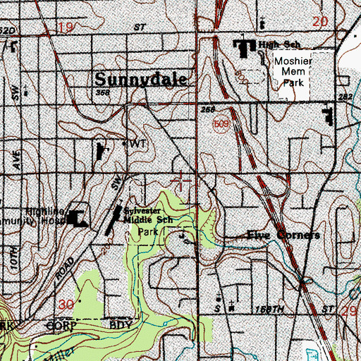 Topographic Map of Five Corners, WA