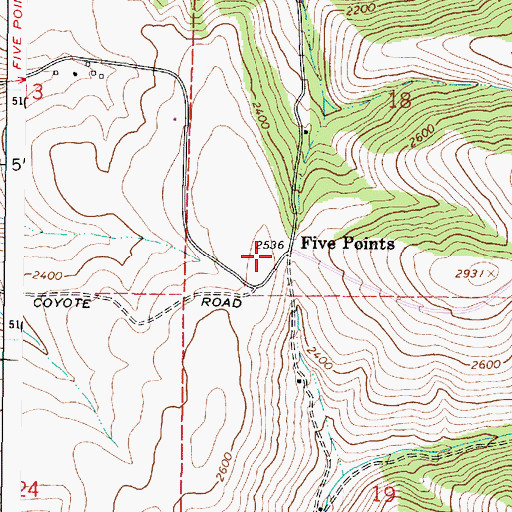 Topographic Map of Five Points, WA