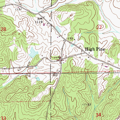 Topographic Map of High Pine Church (historical), AL