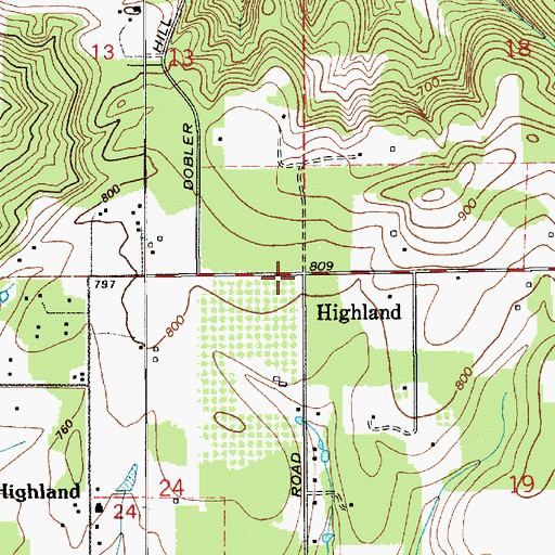 Topographic Map of Highland, WA