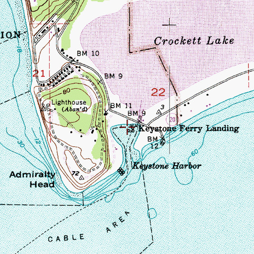 Topographic Map of Keystone Ferry Landing, WA