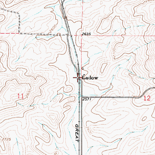 Topographic Map of Ladow, WA