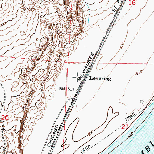 Topographic Map of Levering, WA