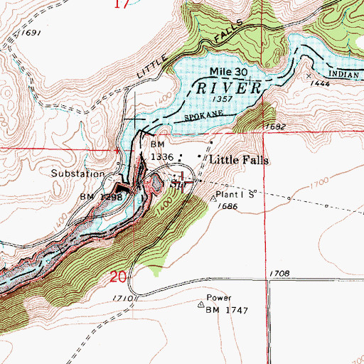 Topographic Map of Little Falls, WA