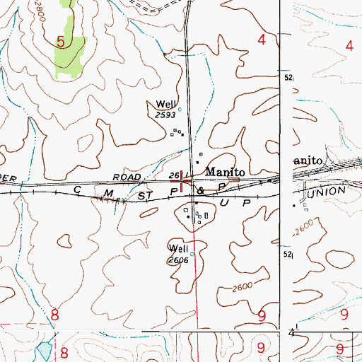 Topographic Map of Manito, WA