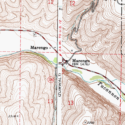 Topographic Map of Marengo, WA