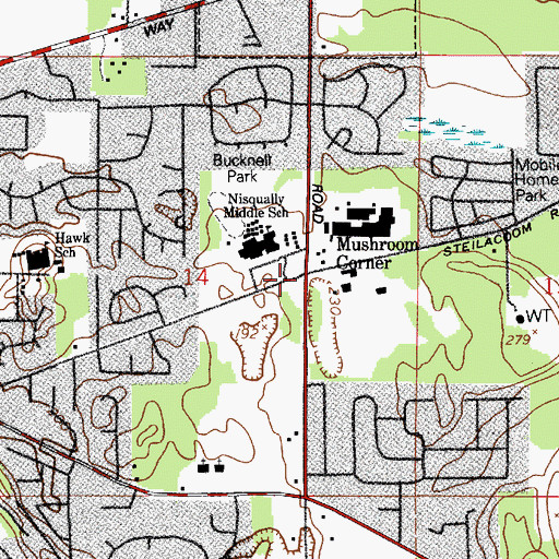 Topographic Map of Mushroom Corner, WA