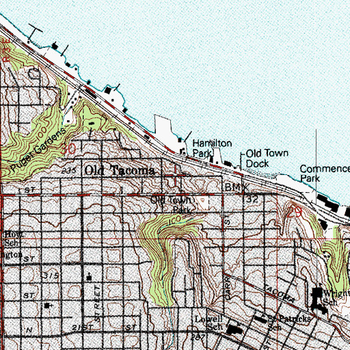 Topographic Map of Old Tacoma, WA