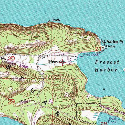 Topographic Map of Prevost, WA