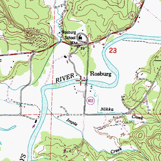 Topographic Map of Rosburg, WA