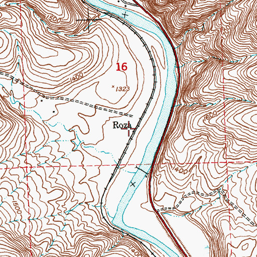 Topographic Map of Roza, WA