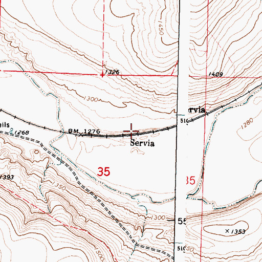 Topographic Map of Servia, WA