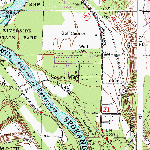 Topographic Map of Seven Mile, WA