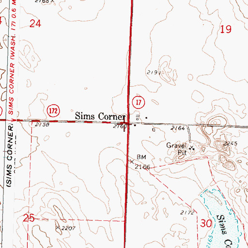 Topographic Map of Sims Corner, WA