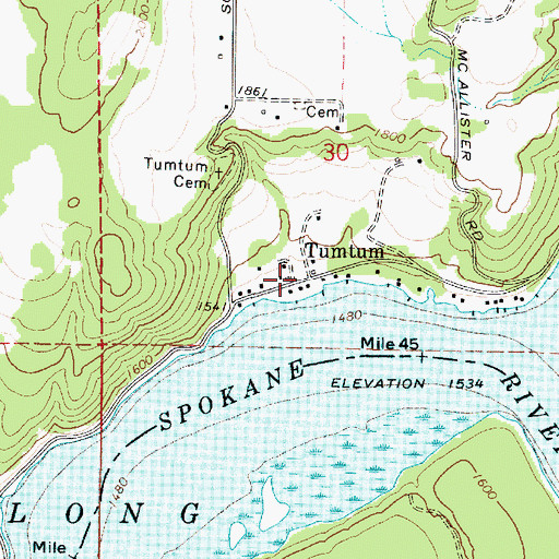 Topographic Map of Tumtum, WA