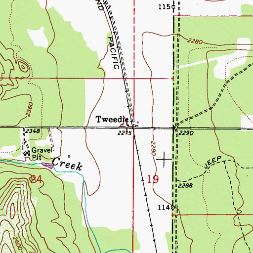 Topographic Map of Tweedie, WA