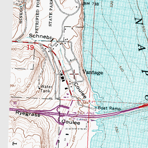 Topographic Map of Vantage, WA
