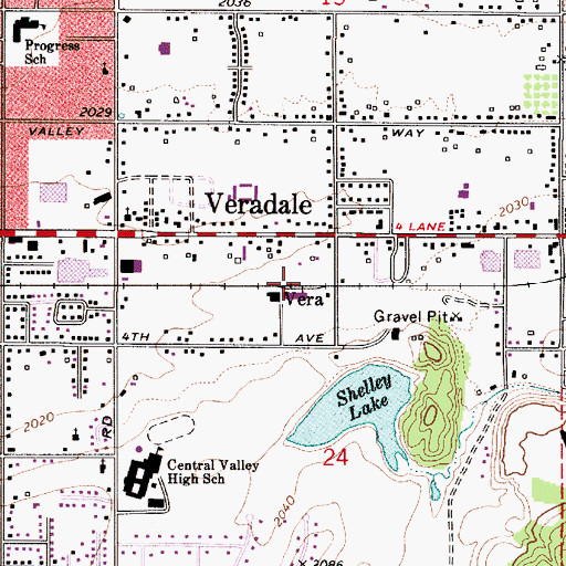 Topographic Map of Vera, WA