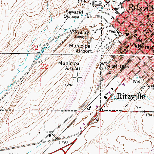 Topographic Map of Pru Field, WA