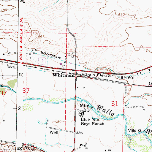 Topographic Map of Whitman, WA